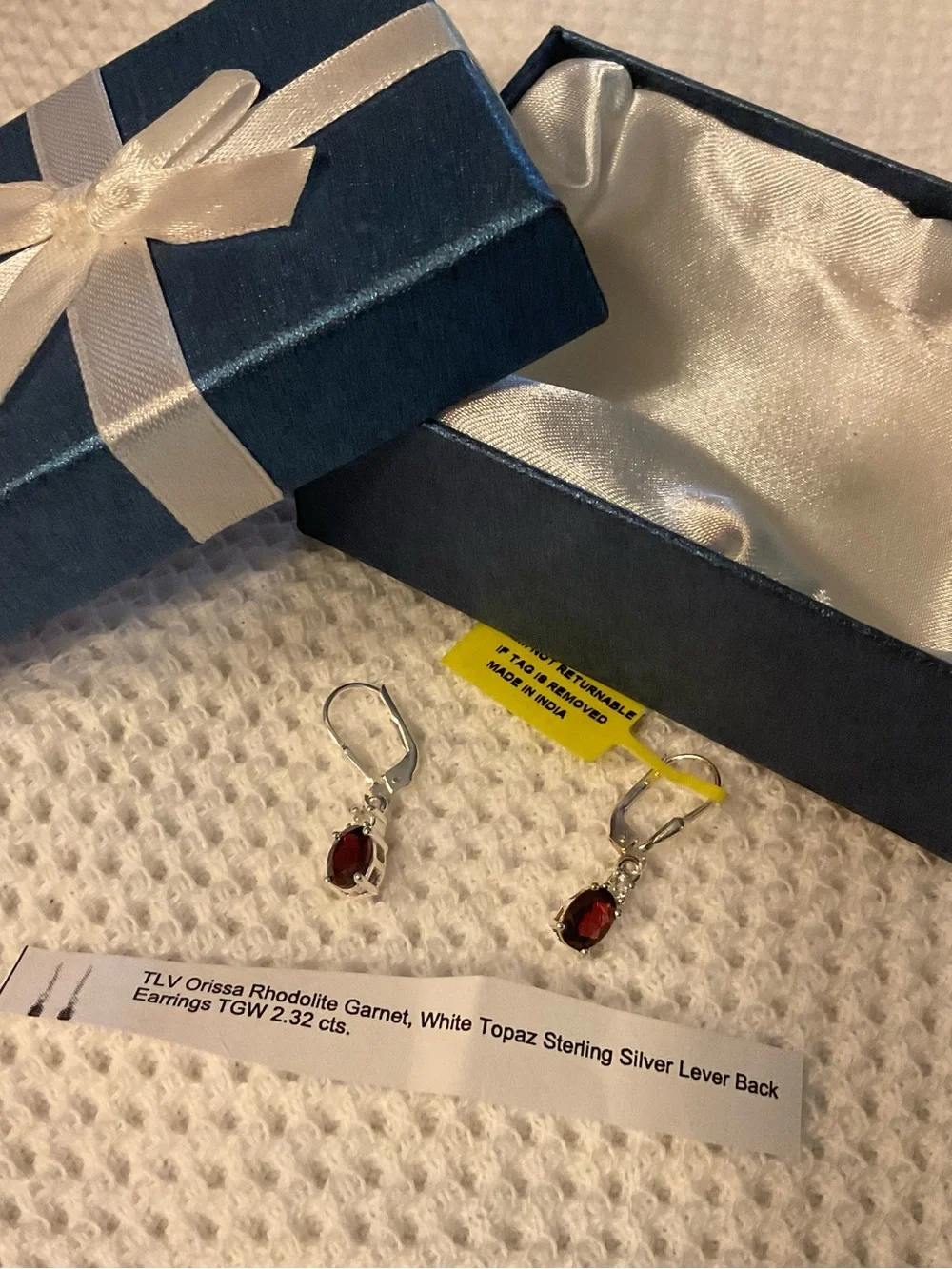 Sterling Silver Rhodolite Garnet & White Topaz Lever Back Earrings - Deep Red
